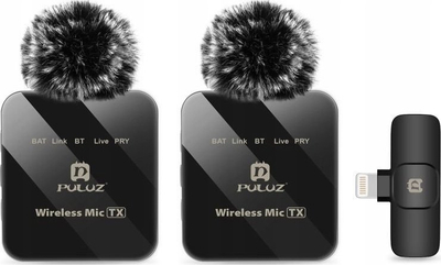 Mikrofon lavalier Puluz PU647B, 2x wireless, për iPhone me Lightning, i zi