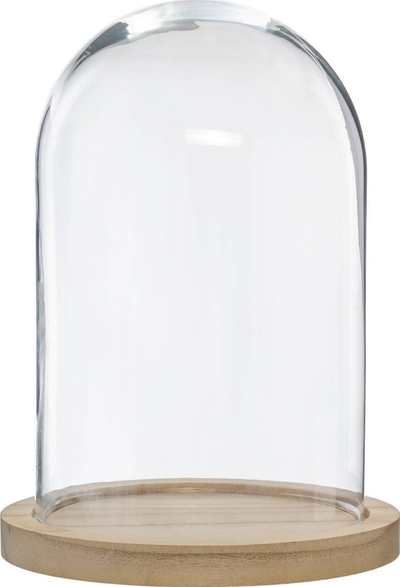 Декоративна купа Atmosphera Glass and Wood Bell Jar, 26cm, транспарентна