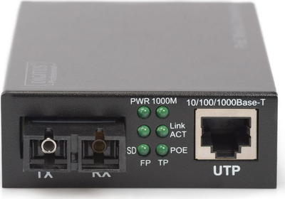 Media konvertues PoE Digitus Gigabit, RJ45 në SC SM, PSE, i zi