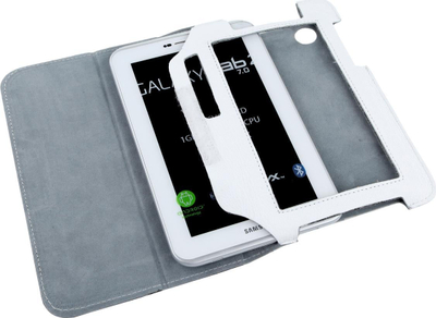 Kuti mbrojtëse për tablet Quer, Samsung Galaxy Tab P3100, lëkurë e vërtetë, e bardhë
