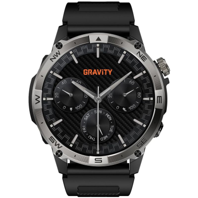 Smartwatch për burra Gravity GT46-1, ekran 1.43" AMOLED, Bluetooth, i zi