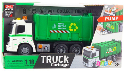 Lodër kamion plehrash Garbage Truck, shkallë 1:16, me drita dhe zëra, jeshile