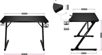 Tavolinë gaming Huzaro, Hero 1.8, 100 x 60 cm, e zezë