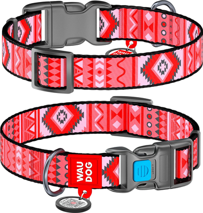 Qafore qeni WAUDOG najlon Etno Red, me QR passport, madhësia Large, e kuqe