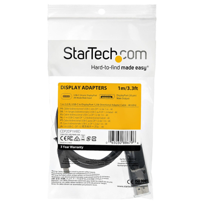 Kabllo StarTech, USB-C në DisplayPort 1.2, 1 m, e zezë