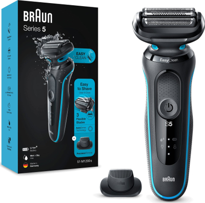 Brisk elektrik Braun Series 5 51-M1200S, 3 tehe që lëvizin, i papërshkueshëm nga uji, i zi