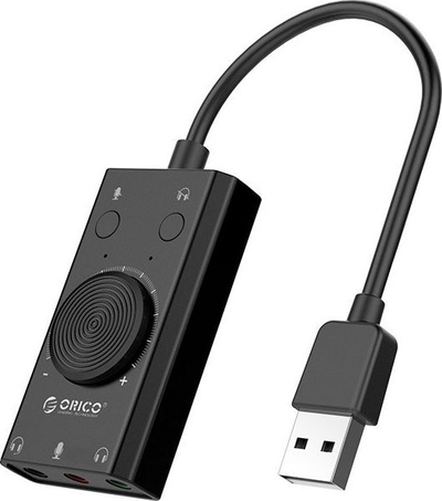 Kartë zëri USB Orico, 3 porta audio, rregullim zani, e zezë