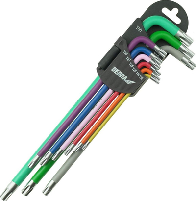 Set çelësa torx Dedra, ekstra të gjatë, 9 copë, T10 T50, S2, me ngjyra