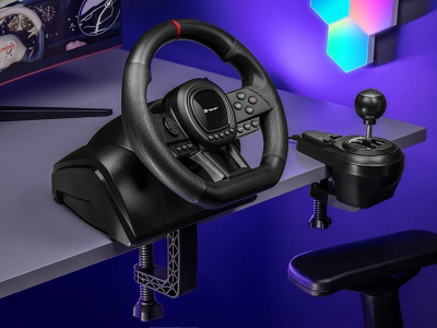 Timon lojërash Tracer Simracer, me marsha manualë, 6 në 1, i zi