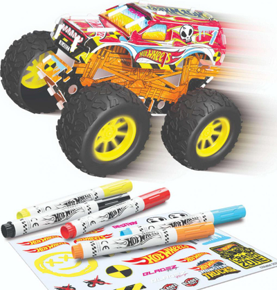 Set ndërtimi Hot Wheels Maker Kitz, pjesë plastike, markerë, ngjyra të ndryshme