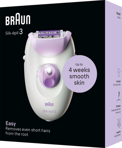 Епилатор Braun Silk-épil 3 3-000, со кабел, 2 брзини, бело-виолетов
