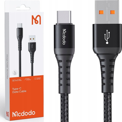 Kabllo USB Type C Mcdodo Fast Short, QC 4.0, 20cm, e zezë