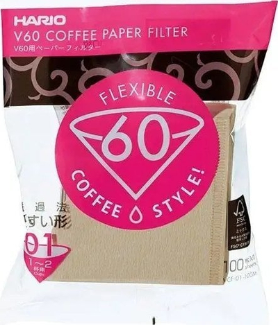 Филтри за кафе Hario V60 01, природна хартија, 100 парчиња
