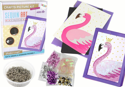 Set kreativ DIY me sekuinë dhe gjilpëra Flamingo, kornizë dekorative, shumëngjyrësh