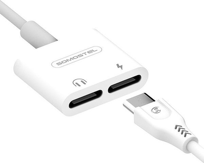Адаптер USB C Somostel SMS-BZ06, 2 порти USB C, аудио и полнење, бел
