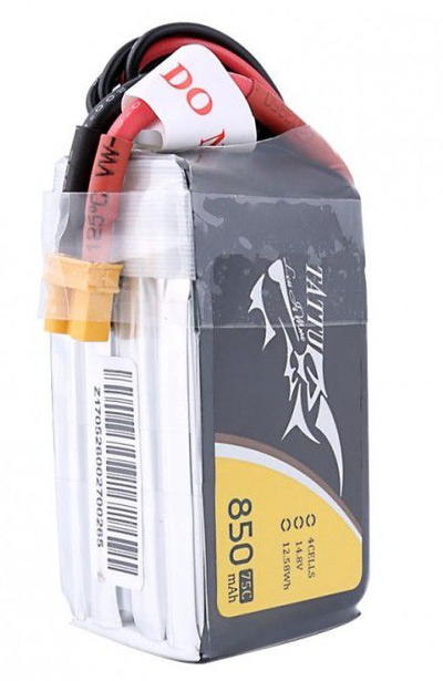 Батерија LiPo Tattu 4S, 14.8V, 850mAh 75C, XT30, црна