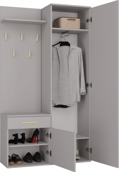 Garderobë korridori Wardrobe Duo CLAY, me pasqyrë, me rafte dhe sirtar, gri clay