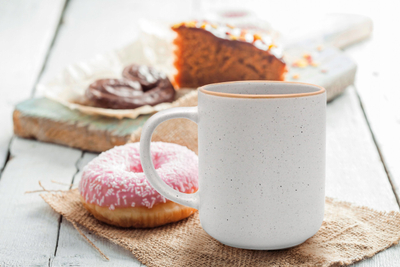 Set filxanësh MG Home Artena, porcelani, 400 ml, 6 copë, bezhë edhe të bardhë me vija të arta