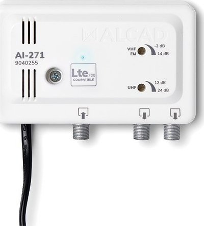 Засилувач за антена Alcad AI-271, ТВ ФМ до 698 MHz, 2 излеза, сив