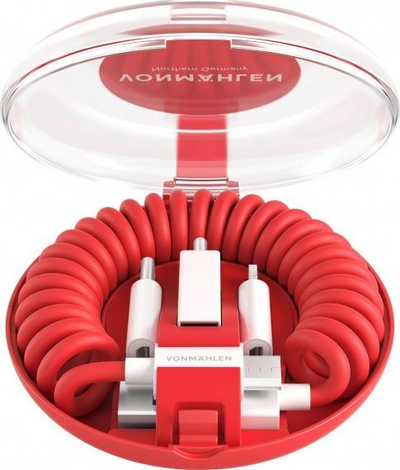 Кабел за полнење Vonmählen allroundo, 50 cm, USB-A во Micro-USB со адаптери USB-C Lightning, црвен