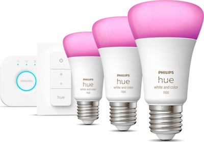 Set llampa smart Philips Hue White and Colour Ambiance, 3x E27 1100lm, me Dimmer Switch