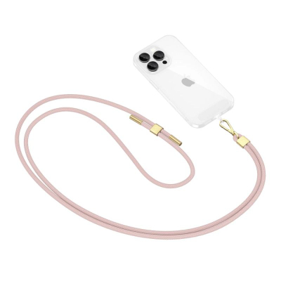 Rrip crossbody për telefon Tech-Protect C2S Rope, i rregullueshëm 85cm, baby pink me detaje gold