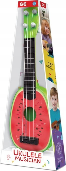 Ukulele lodër për kalamaj LEAN TOYS, plastik, 4 tela najloni, e kuqe jeshile