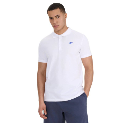 Bluzë polo për burra 4F 4FWSS25TPTSM704, pambuk, e bardhë
