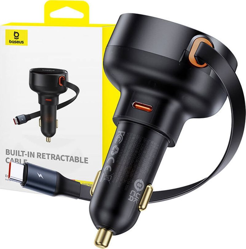 Karikues makine Baseus Enjoyment Pro, 30W, 1x USB C me kabllo tërheqëse 70cm, i zi