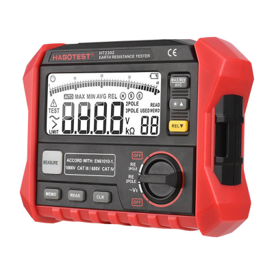 Matës rezistence toke Habotest HT2302, LCD, memorie 100 matje, i kuq