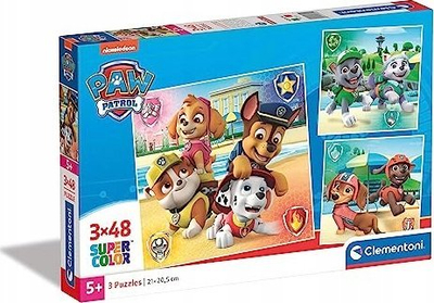 Puzzle Clementoni Supercolor Paw Patrol 3x48 pjesë, nga 5 vjeç, shumëngjyrëshe