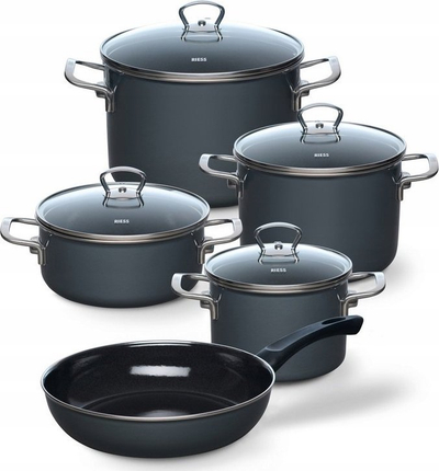 Set tenxheresh Riess Quartz Ceramic, 5 copë, emajl qeramik, gri e errët
