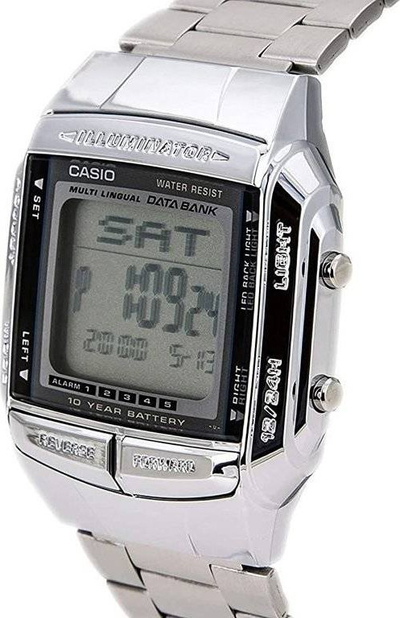 Orë dore Casio Vintage Data Bank DB-360-1ADF, digjitale, unisex, ngjyrë argjend