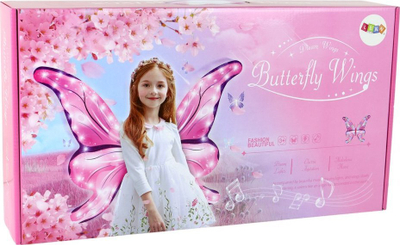 Set krahë zanash për fëmijë Butterfly Fairy Wings, LED me muzikë, telekomandë, rozë