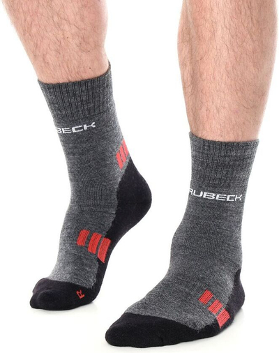 Треккинг чорапи Brubeck Trekking Light, мерино, 42-44, сиви со црвено