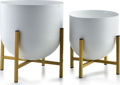 Set mbajtëse vazoje Affek Design Swen, 2 copë, metal, të bardha me ar