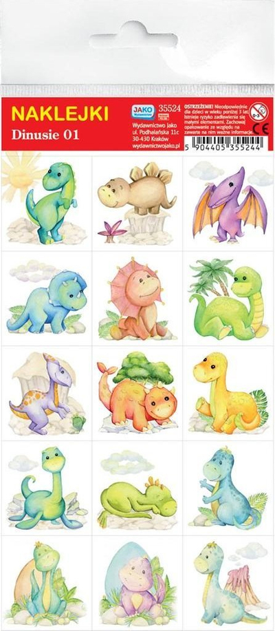Налепници со диносауруси Wydawnictwo Jako Dino, сет 15 парчиња, многуобојни