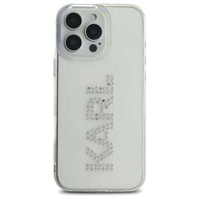 Kapak telefoni Karl Lagerfeld IML Rhinestones Logo për iPhone 16 Pro Max, TPU PC, transparent