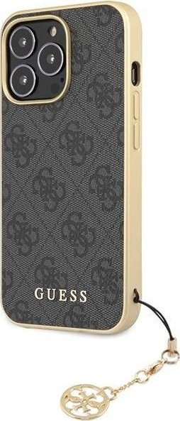 Mbrojtëse telefoni Guess GUHCP14XGF4GGR për iPhone 14 Pro Max, koleksioni 4G Charms, gri