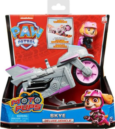 Lodër Paw Patrol Moto Pups Skye Deluxe Vehicle, motor me figurinë, gri rozë