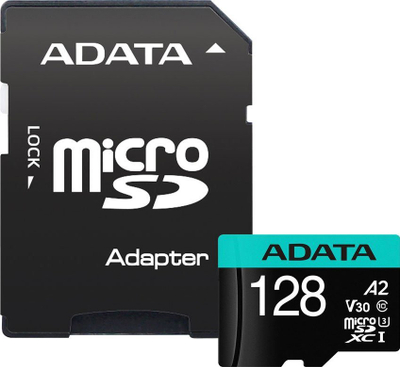Kartë memorie ADATA Premier Pro, 128GB, MicroSDXC UHS I U3 V30 A2, me adapter SD