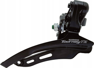 Преден менувач за велосипед Shimano Tourney FDTZ510, 6 брзини MTB, стега 31.8 mm, црно сребрена
