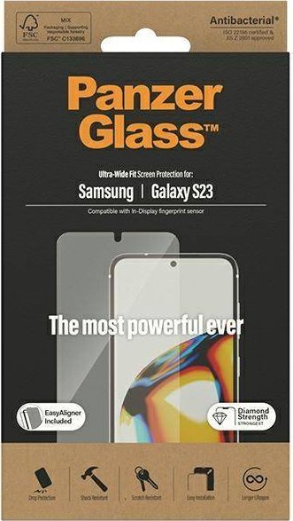 Mbrojtëse ekrani PanzerGlass Ultra Wide Fit, për Samsung Galaxy S23, me aplikues