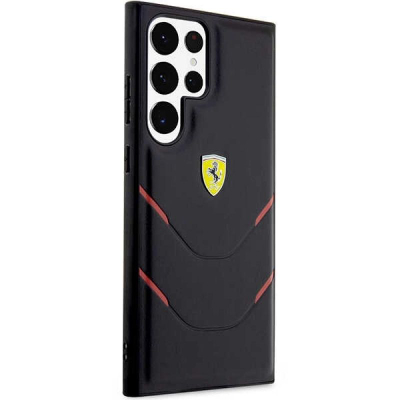 Këllëf telefoni Ferrari Hot Stamp për Samsung Galaxy S23 Ultra, polikarbonat TPU, mbron anët, i zi