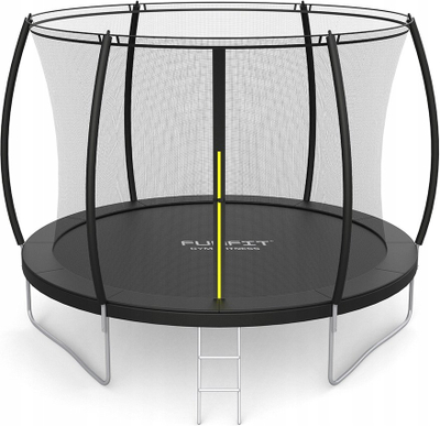 Trampolinë për fëmijë Funfit 312 cm, rrjetë mbrojtëse e jashtme, me shkallë, e zezë