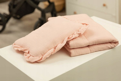 Set jastëk edhe batanije për karrocë muslin, muslin pambuku, për bebe, ngjyrë krem icing