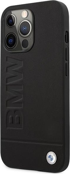 Kuti telefoni BMW Leather Hot Stamp MagSafe për iPhone 14 Pro, lëkurë natyrale, me MagSafe, e zezë