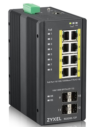 Switch i menaxhuar Zyxel RGS200-12P, 12 porta GbE, 8 porta PoE, gri