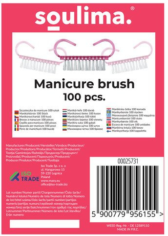 Set furçash manikyr Soulima 25731, 100 copë, dorezë rozë, qime të bardha