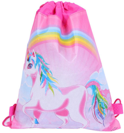 Çantë shiriti për palestër Unicorn, 35x27cm, motiv ylberi, rozë
